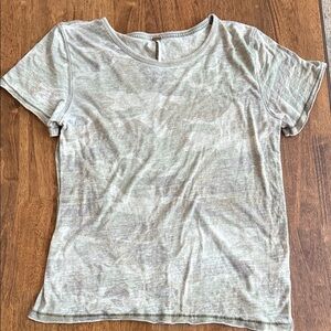 Free People Light Olive Camouflage Short Sleeve Tee